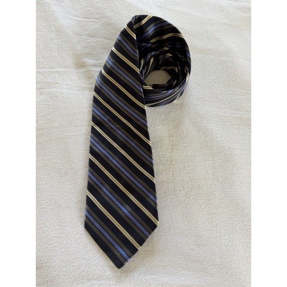 Dion Other - Dion Signature Italian Silk Striped Tie Made in Canada Blue Gray Gold